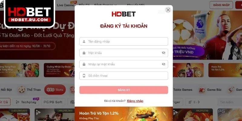 Thao tác đăng ký HDBET thành công